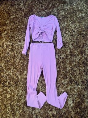Ribbed Drawstring Top & Legging Set - pink